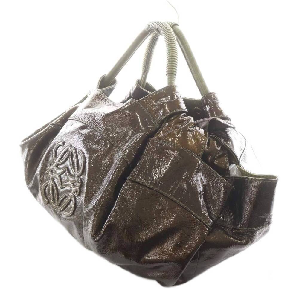 Loewe Anagram Nappa Aire Handbag Leather Enamel Khaki Green Brown - Picture 4 of 9